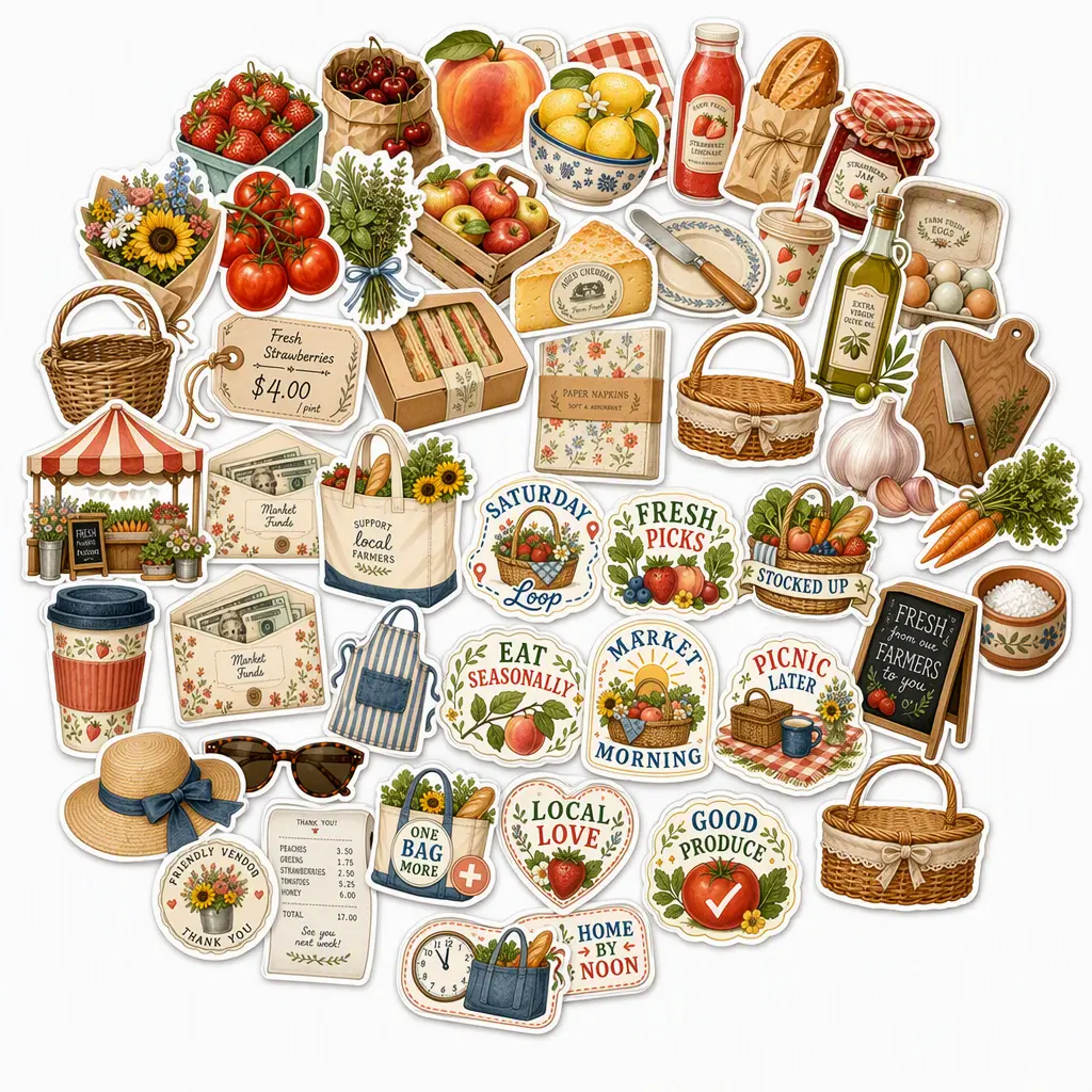 50 Waterproof Vinyl Stickers - Fruit Theme Pack for Scrapbooking, DIY Toys & Hobbies, Weekend Market Haul Picnic Use, Picnic Basket