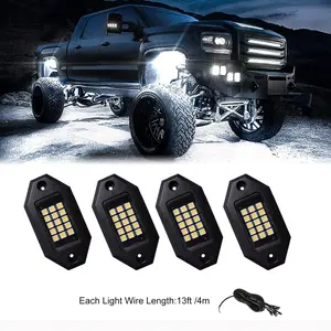 4/8/12 Pods Quick Connect White Rock Lights, 15 Full Angle SMD Chips,  4M Extension Wires Each Light, 6000K Pure White, High Adhesive Stickers,  IP67 Waterproof Fits for Trucks Trailer SUV ATV UTV