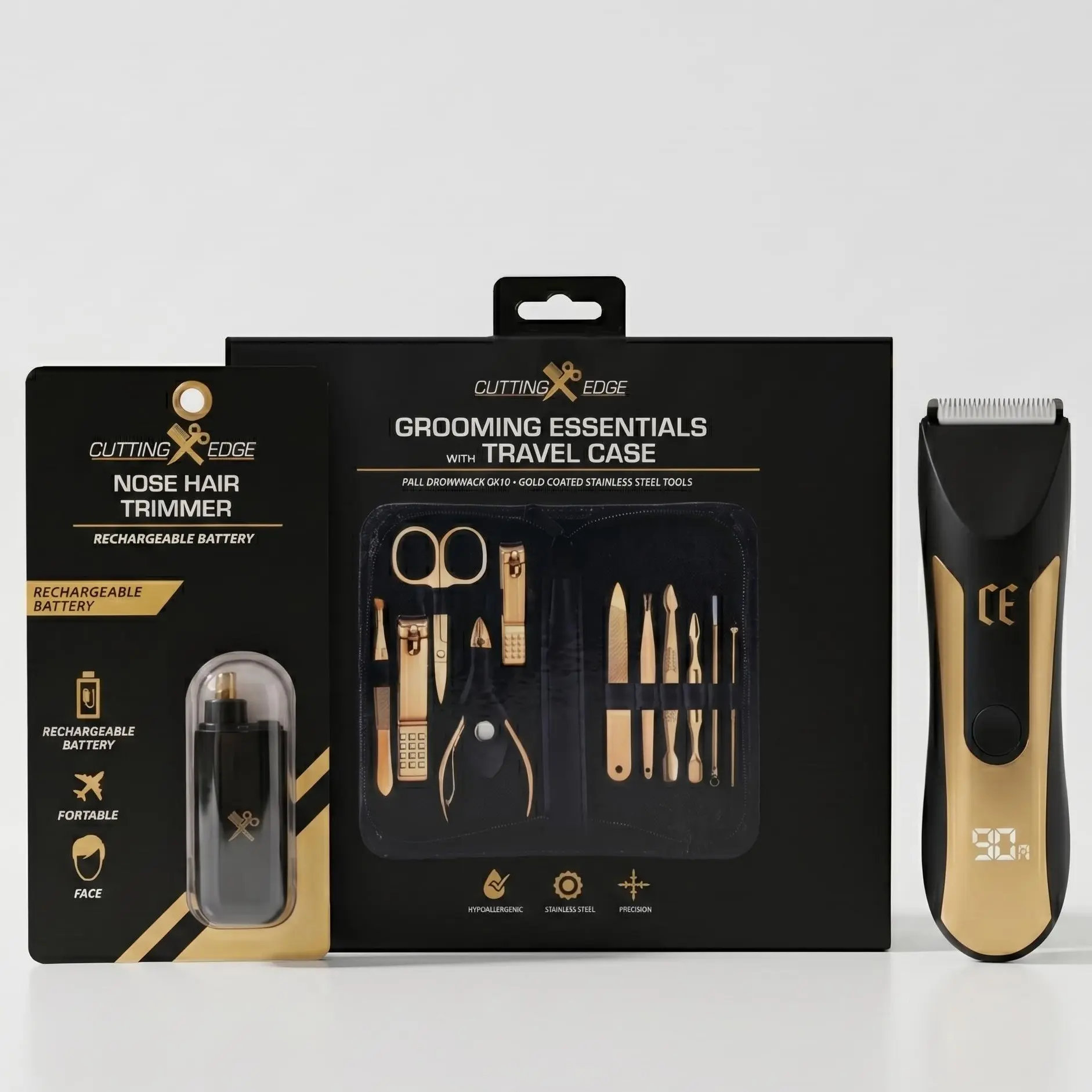 Full Body Grooming Kit for Men - Hair Trimmers, Nose & Ear Trimmer, And 12-in-1 Manicure Pedicure Set with Travel Case Bundle