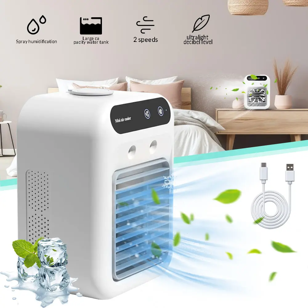 【BackToSchool】Multifunction Portable Car Air Cooler Fan‑3‑in‑1 USB Rechargeable Desk Mist Cooler with 2 Mist Speeds, 1800mAh Battery, 500ml Tank, for Car, Truck, RV, Bedroom & Camping (Not an AC Unit)