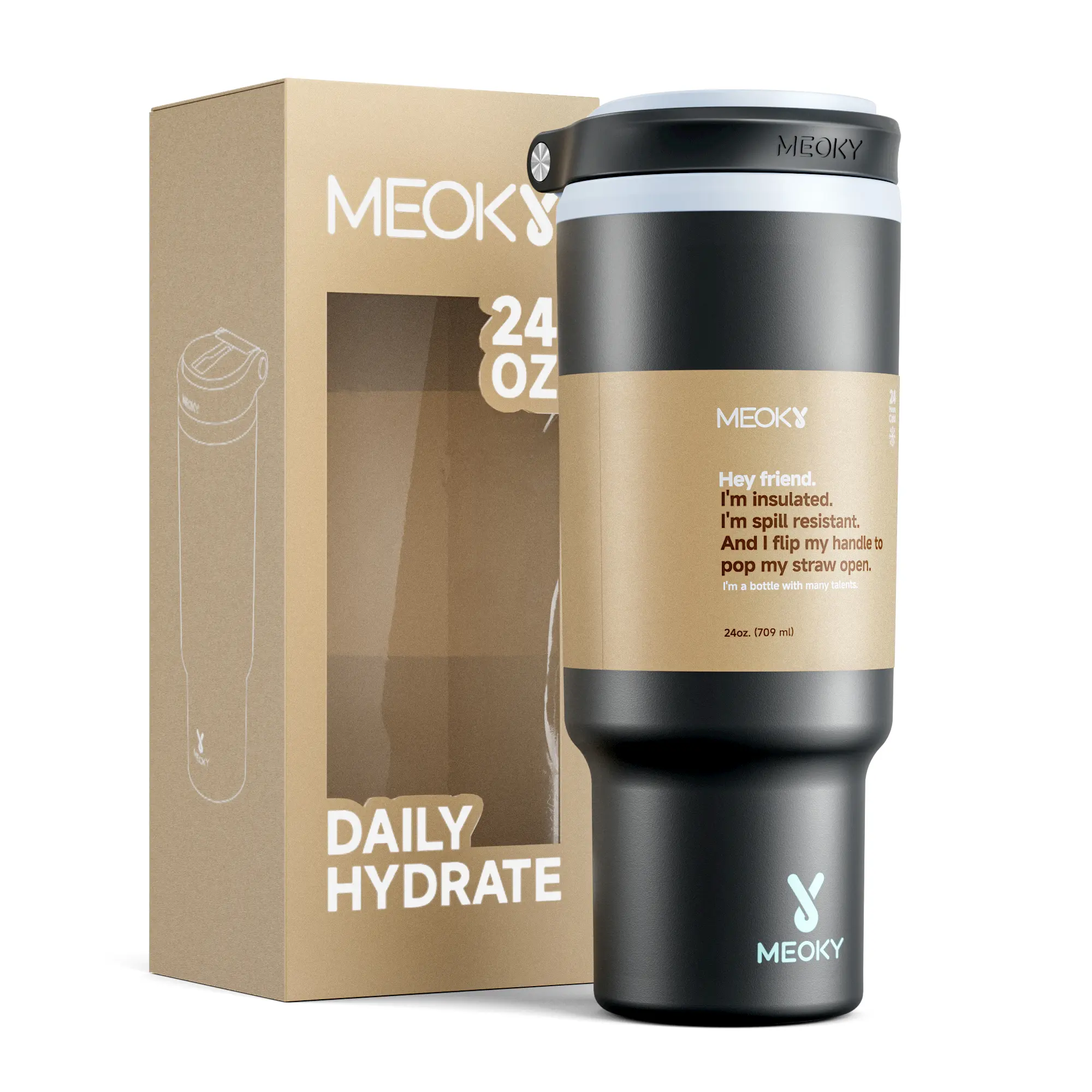MEOKY 24oz Tumbler with Auto Pop-Up Straw,Leak-Proof Water Bottle, Stainless Steel Travel Cup with Flip Carry Loop, Car Cup Holder Friendly#backtoschool#backtoschoolseason