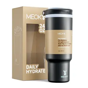 MEOKY 24oz Tumbler with Auto Pop-Up Straw,Leak-Proof Water Bottle, Stainless Steel Travel Cup with Flip Carry Loop, Car Cup Holder Friendly