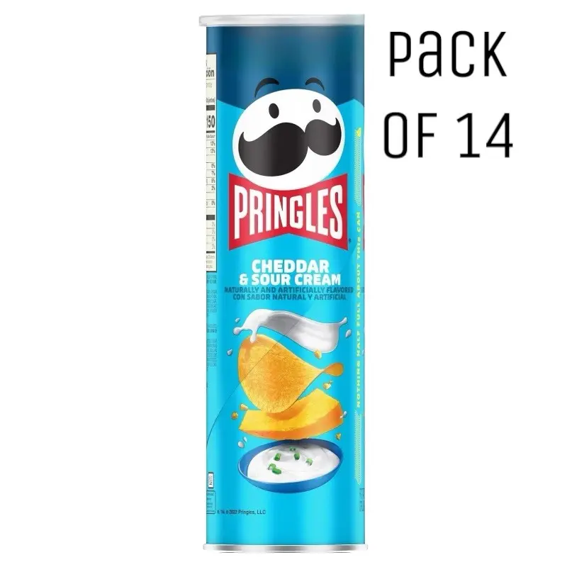 Pringles Cheddar & Sour Cream Potato Crisps (Cheese, Milk-Infused), 5.5oz Kosher Dairy Stackable Snack Cans, 14-Pack for Game Time & Family Movie Nights