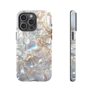 2D Flat Print Smartphone Casing, Creamy White Gold Abalone Shell Print Cover for iPhone 17/16/15/14/13 Pro Max, Samsung S26/S25/S24,- Cellphone Handheld Accessories