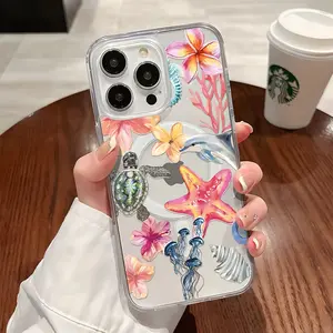 Marine Life Pattern Magnetic Clear Compatible with MagSafe Shockproof Protective Phone Case for iPhone X XS 11 12 13 14 15 16 17 Pro Max Plus Air 17e Cover