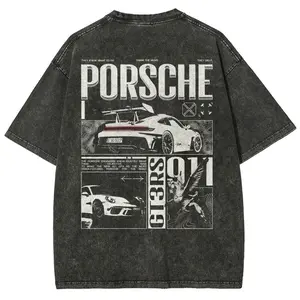 911 GT3RS Unisex Fit Washed T-Shirt single-sided Menswear Top