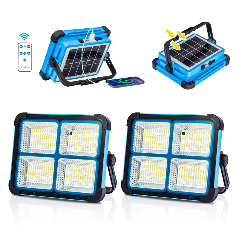 Qawtor Super Bright Solar Work Light - 288x5730 LED Beads, USB/Type-C Charging, IP66 Waterproof, Emergency Power Supply, 5 Versatile Lighting Modes, Warm Light, All Age Outdoor Portable Tool for Camping & Hiking, Car Repair, tiktokshopbacktoschool