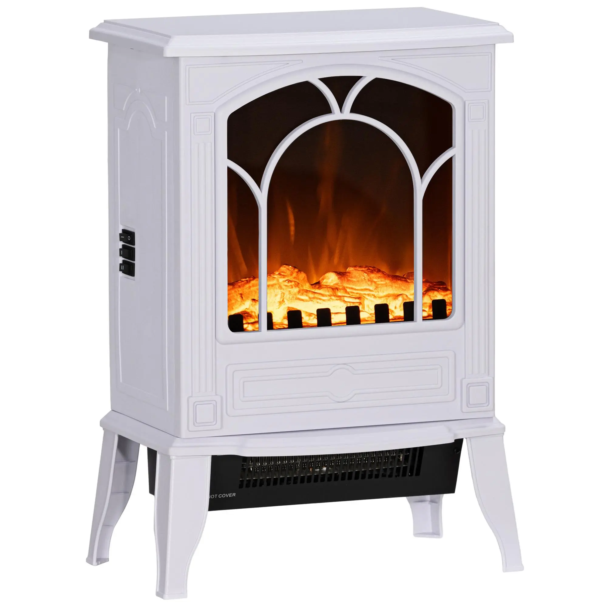 HOMCOM 22" Free Standing Electric Fireplace Stove, Fire Place Heater with Realistic Flame Effect, Overheat Safety Protection, 725 W / 1450 W, White