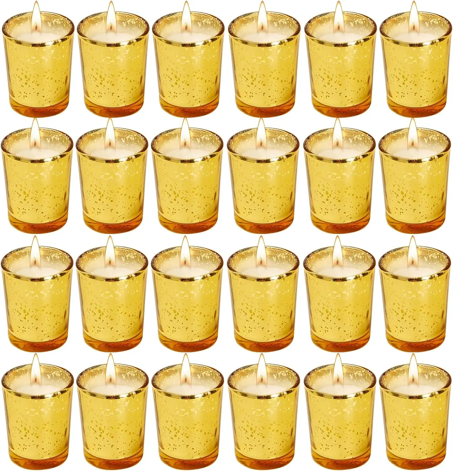24 count Speckled Mercury Golden Glass Votive Candle, Unscented  Glass Candle, Christmas Decorations Wedding for Table  Birthday Anniversary Candles,Golden Color