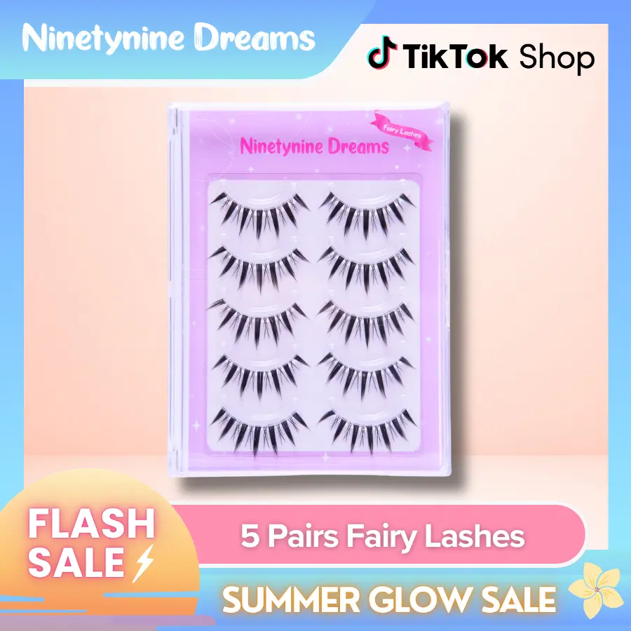 Ninetynine Dreams 5 Pairs Fairy Lashes | Spiky Dramatic False Eyelashes Anime Manhua Douyin Style — 8-13mm C++ Curl Reusable Ultra-Thin Clear Band Strip Lashes for Bold Glam Douyin Makeup Looks