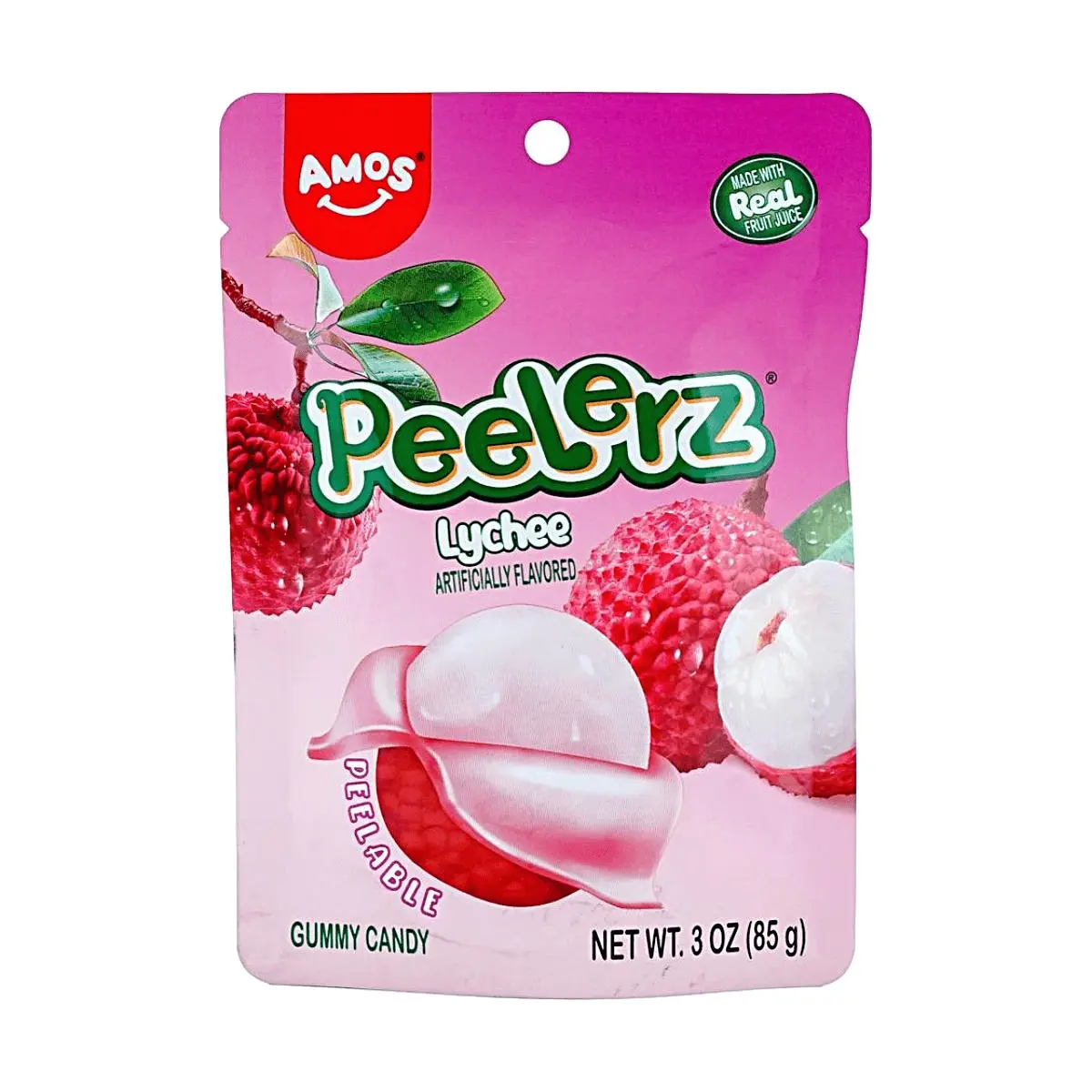 Amos Sweets Lychee Gummy Candy - Real Fruit Juice Added, 85g Pack Amos Sweets Lychee Gummy Candy - Real Fruit Juice Added, 85g Pack