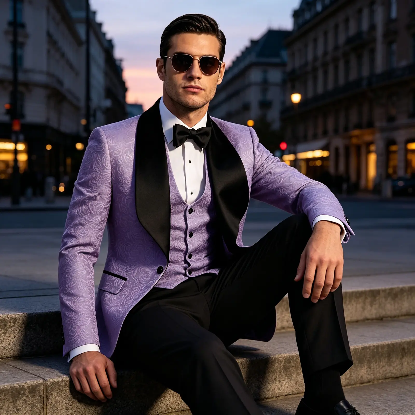 Men’s 3 Piece Tuxedo Outfit, Jacquard Blazer and Vest with Black Pants, Formal Party Suit Set  Weddings and The Start of The School Year