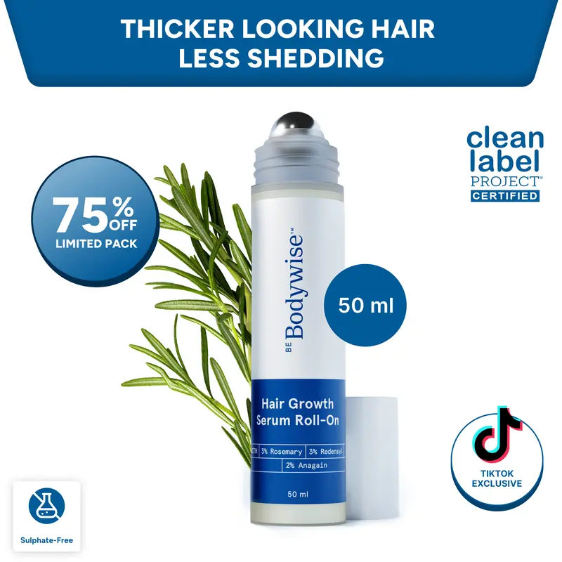 Be Bodywise Hair Growth Roll-On Serum | New Year New You Edition | 3% Rosemary, 3% Redensyl, 2% AnaGain | Precision Scalp Applicator | Paraben/Sulphate-Free | Non-Oily | DHT-Care Botanicals | 50ml