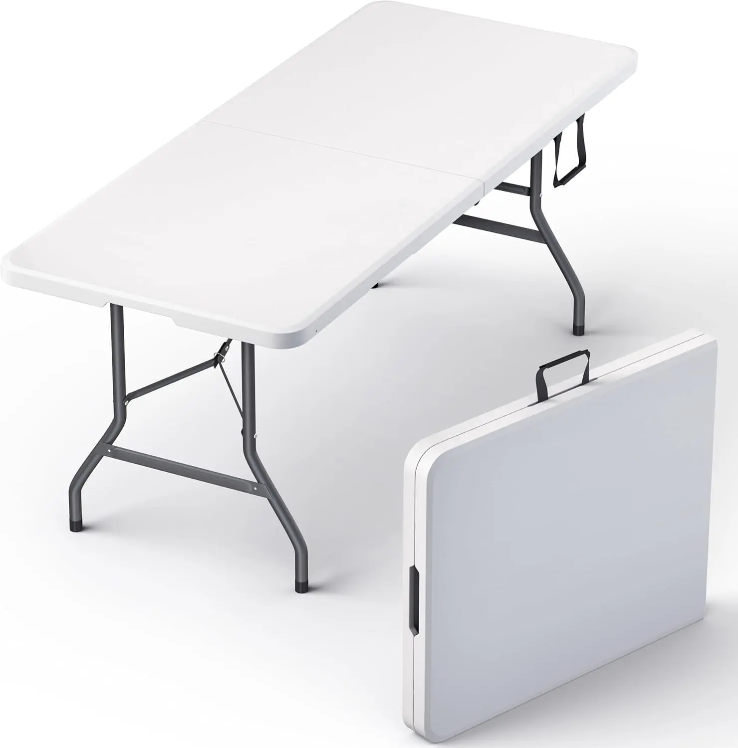 6 Feet Foldable Table with Built in Handle & Steel Legs | Heavy Duty Portable | Perfect for Party, Dining, Picnic Indoor, Outdoor, Camping, Utility （White）