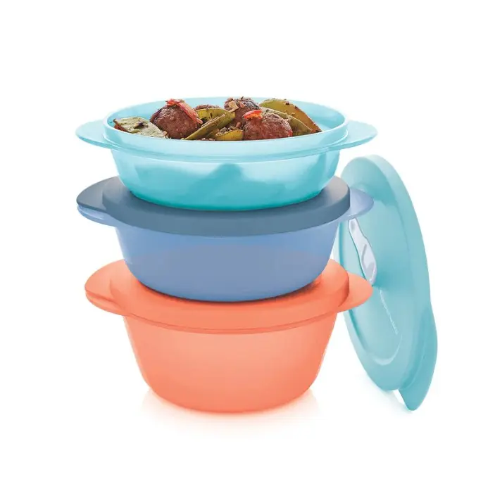Tupperware CrystalWave PLUS | Round 3 pc Microwavable Container Set Leakproof Lunch Box Durable Plastic