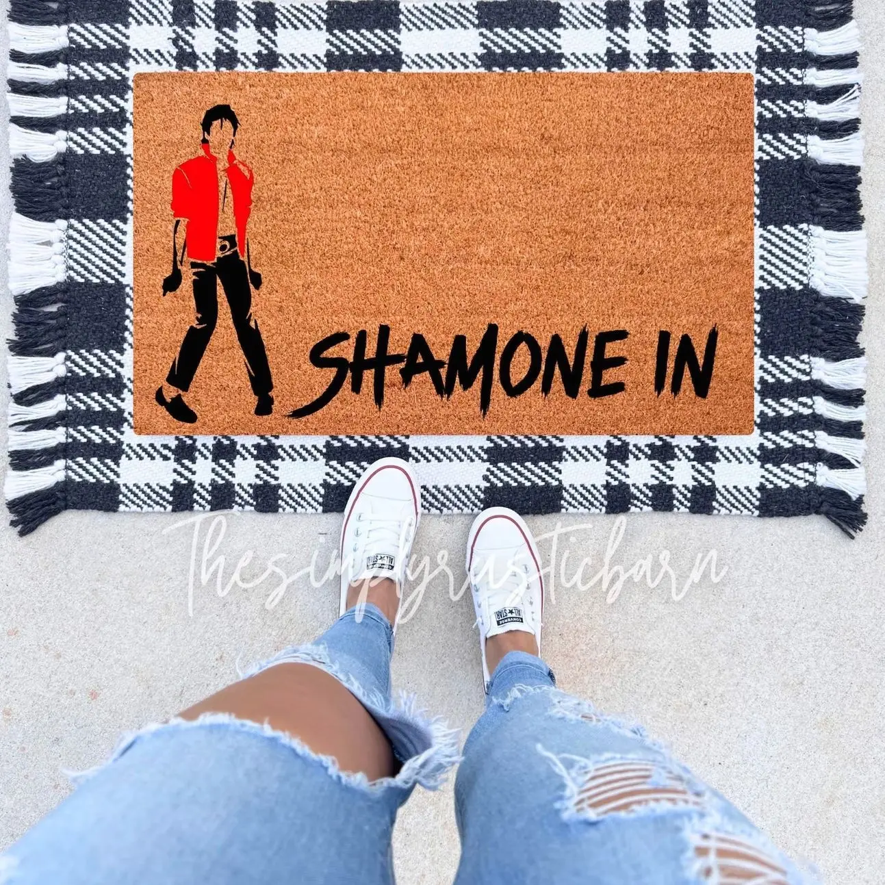 Shamone In Doormat – Funny Michael Jackson Inspired Welcome Mat | Pop Culture Front Porch Decor | Unique Gift for Music Lovers