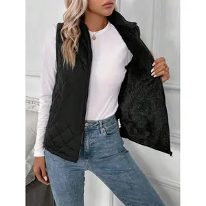 Women's Autumn and Winter Zipper Front Warm Lined Vest Cotton Jacket