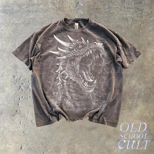 Dragon Fantasy Vintage Graphic Shirt Retro Dragon Shirt Gothic Y2k Shirt Hand Drawn Design Dark Art Grunge Castle Dragon Gothic Shirt