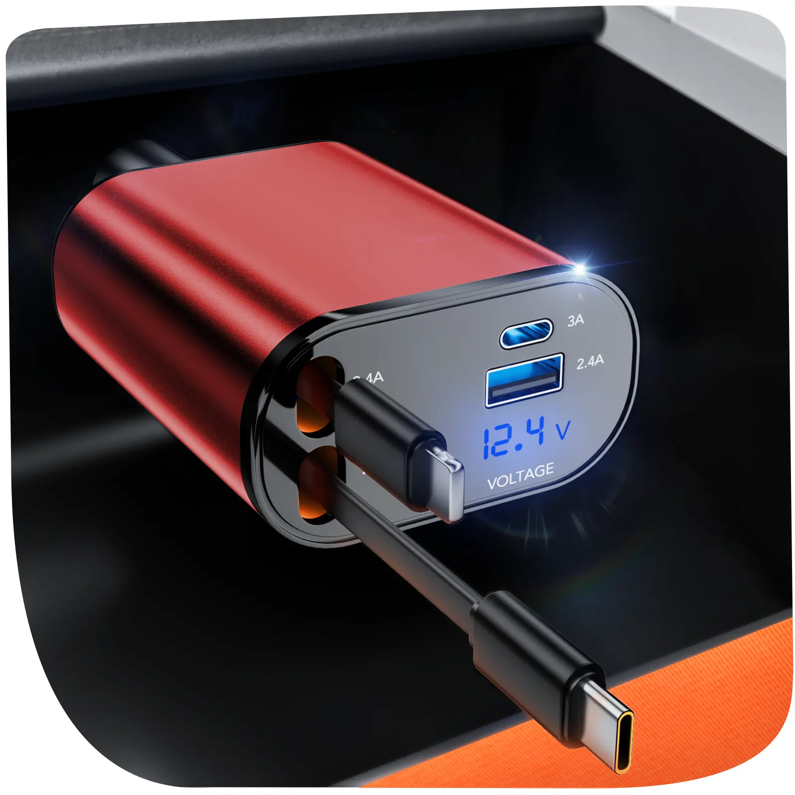 Retractable Car Charger [Two-wire convenient charging cable] for iPhone 17/16/15,iPhone 17 Air,iPhone 17 Pro,iPhone 17 Pro Max,AirPods Pro Car Charger Fast Charging Adapter wth lighting cable&Dual charge Port compatible with iPhone