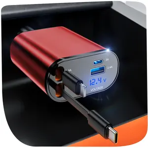 Retractable Car Charger [Two-wire convenient charging cable] for iPhone 17/16/15,iPhone 17 Air,iPhone 17 Pro,iPhone 17 Pro Max,AirPods Pro Car Charger Fast Charging Adapter wth lighting cable&Dual charge Port compatible with iPhone