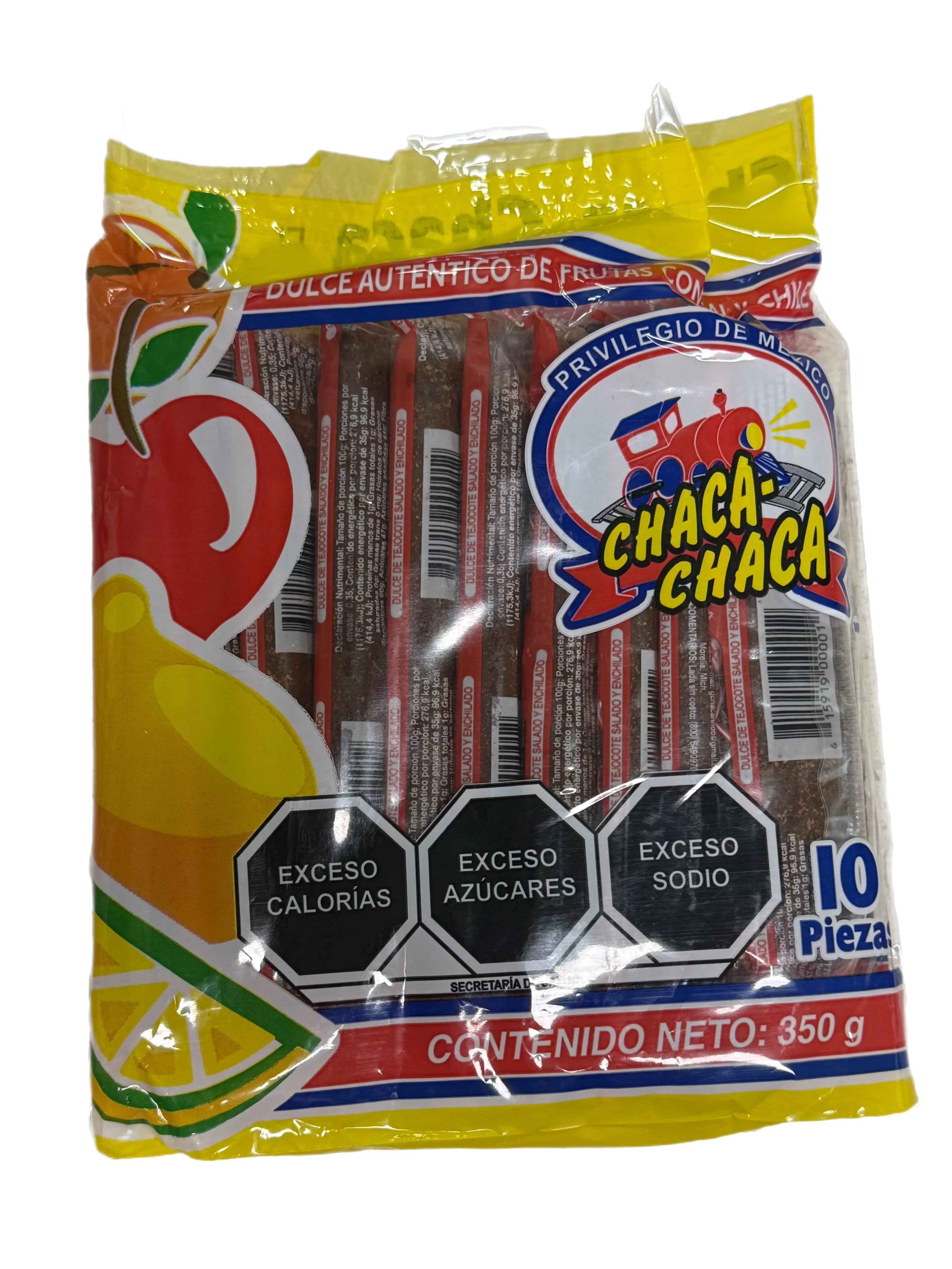Chaca Chaca Fruit Pulp Candy Sticks with Chili & Salt – Mexican Candy 10 Count (12.35 oz / 350 g) | Tamarind Flavor