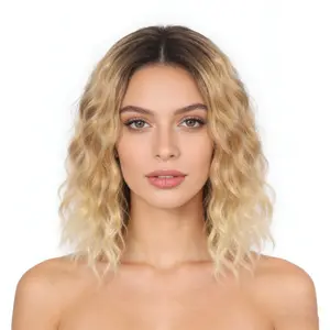 16.5"-20.5" Natural Waves Lace Front Wig For Women Solar Wave Beach Wave Style Warm Golden Beige Blend with Brunette Roots Soft Synthetic Hair Natural Looking Comfortable Daily Wear Wig