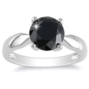2 1/2ct Black Diamond Solitaire Engagement Ring 14k White Gold