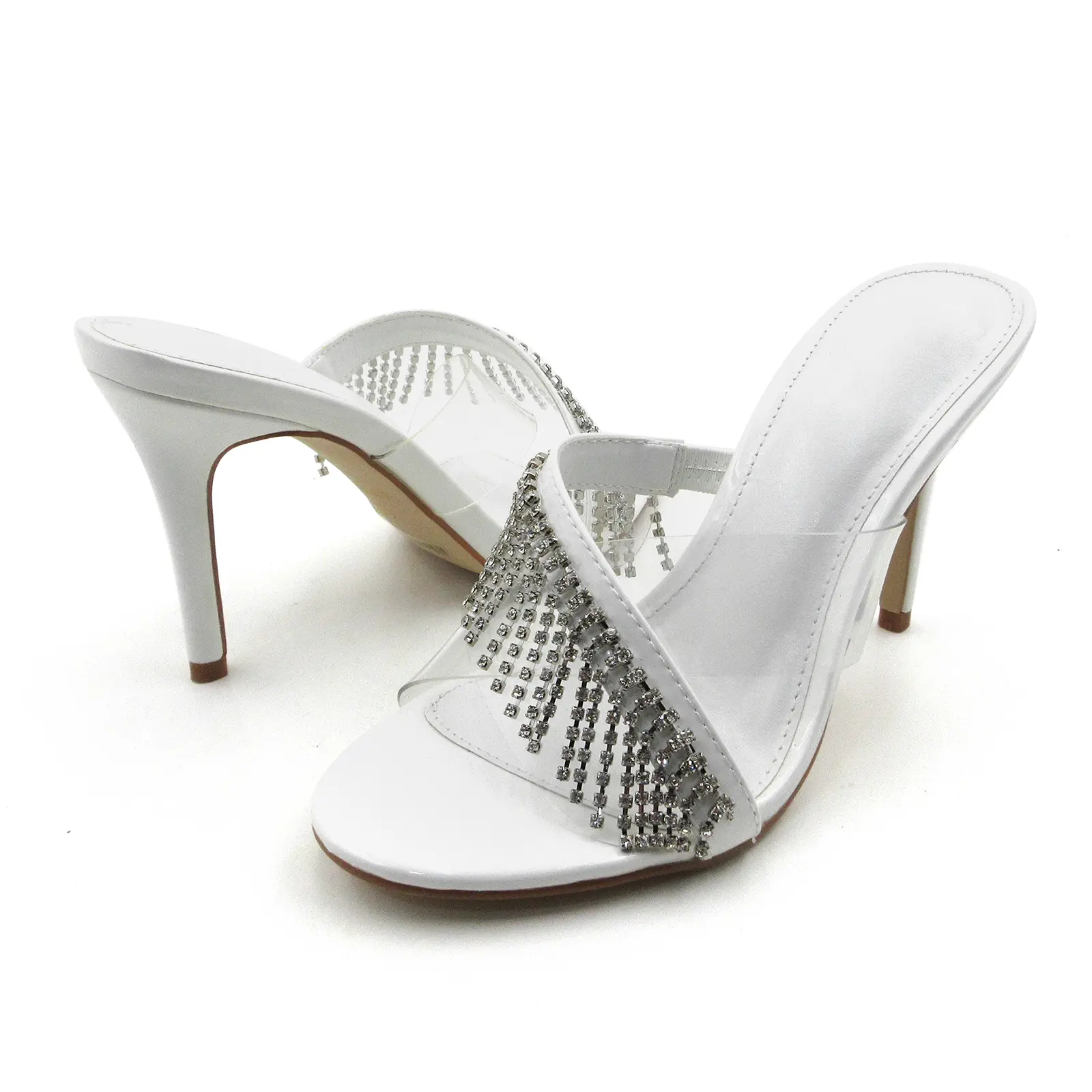 Women's Clear Transparent Strap Heels | Rhinestone Tassel Slip-On Mules Elegant Dressy Sandals for Summer & Party