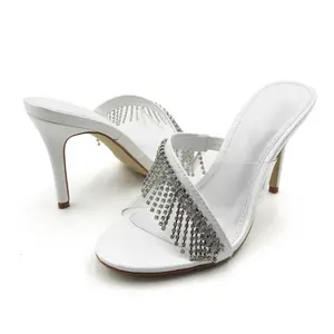 Women's Clear Transparent Strap Heels | Rhinestone Tassel Slip-On Mules Elegant Dressy Sandals for Summer & Party