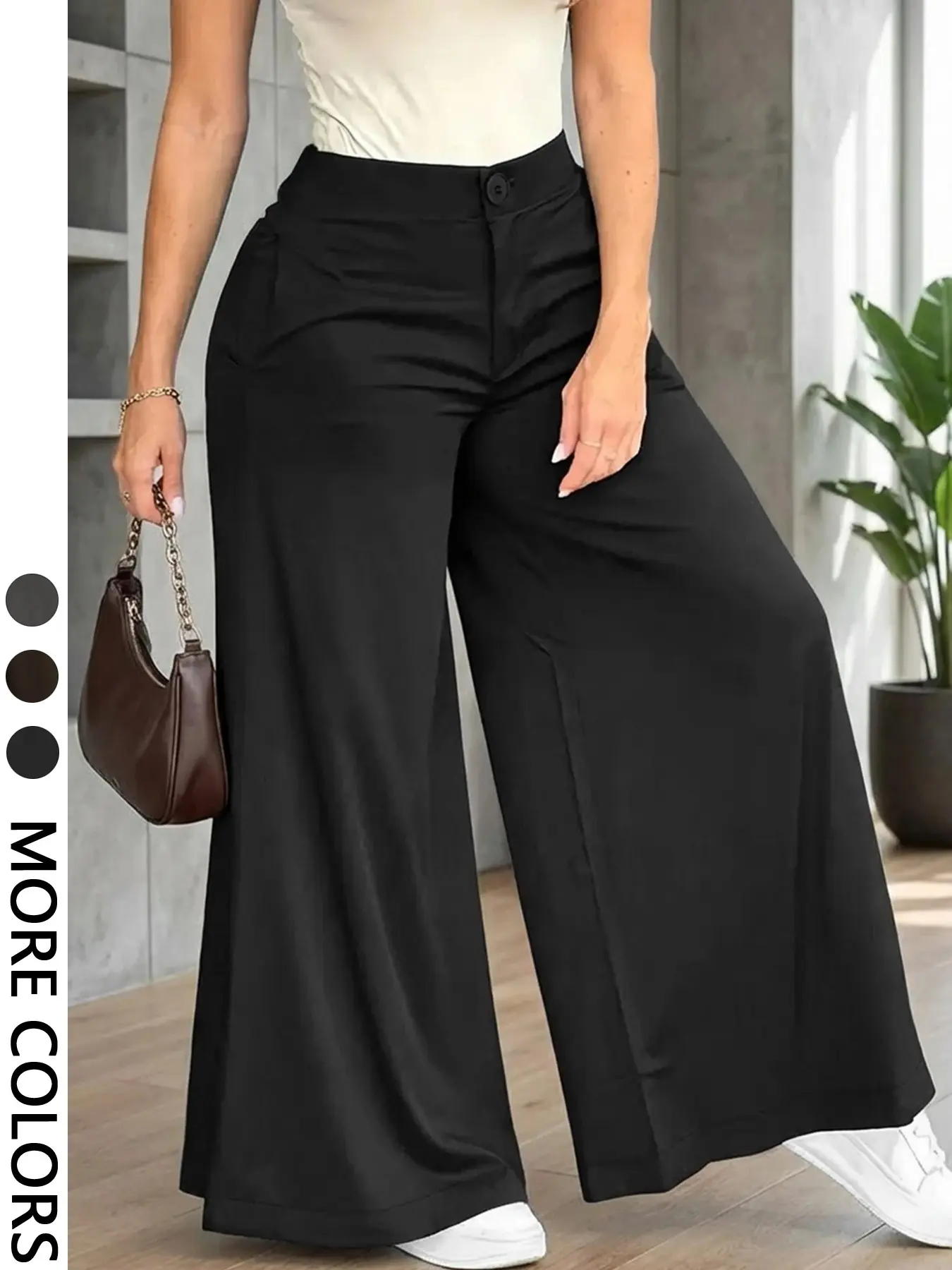 Women's Casual High Rise Wide Leg Pants High Waist Loose Fit with Side Pockets, Elegant Minimalist Style, Perfect for Daily Wear, Casual Bottom, Casual Fashion Pants