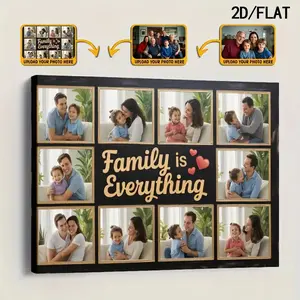 2D Flat, 1pc Custom Family Photo Collage Framed Canvas Print - Personalized Picture Frame with Your Photos, Golden Heart Frame Suitable for Wedding, Anniversary, Housewarming Gift - Ready-to-Hang, Fathers's Day, Football Star, Independence Day, Juneteenth