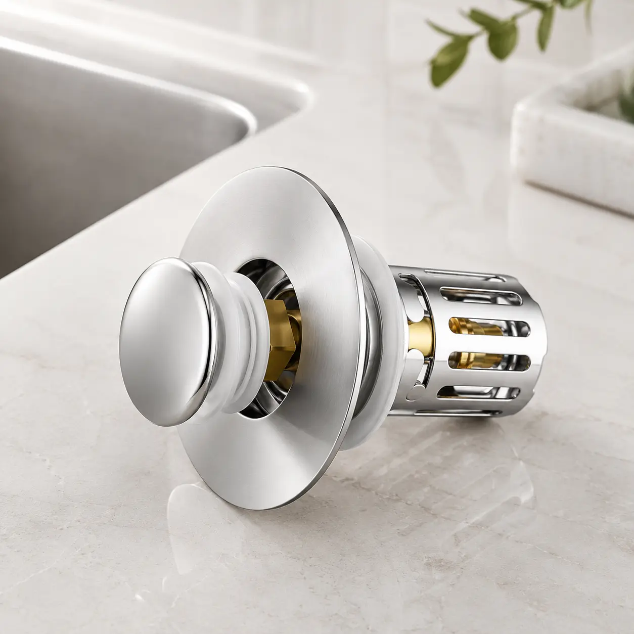 Bath Universal 2 - in - 1 Bathroom Sink Stopper, Pop - up with Anti - Clog Removable Stainless Steel Filter Basket Drain Hair Stopper, Powerful Anti - Odor Stopper
