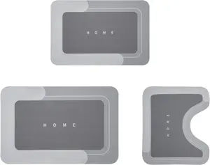 3PCS Absorbent Bath Mat Magic Rug Sets, Quick Drying Bath Mat Non-Slip Floor Rug Rubber Backed for Bathroom Kitchen Shower Sink (16.9''x23.6''+19.7''x23.6''+19.7''x31.9'', Dark Gray) Diatomite Bath Mat Bath Textiles