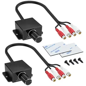 2 count Universal  RCA Level Controller Amplifier, Audio Level Bass Boost Volume Control Knob with 4 Screws and 2  Tape for   Speakers  Theater