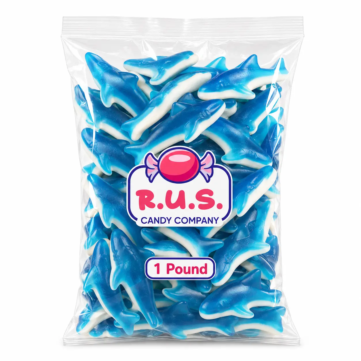Blue Gummy Sharks Candy, 1 lb Bag, Soft Chewy Blue Raspberry Shark Gummies