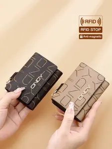 1 RFID Anti-Theft Women's Card Holder/Money Wallet, Rfid Blocking Wallets, Business Wallet, Trifold Wallet, with Multiple Card Slots, Including a Zippered Coin Pocket, Snap Closure Wallet/ID Holder, Suitable for Business/Travel Coin Purse