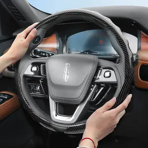 For LINCOLN Steering Wheel Cover Premium Carbon Fiber Texture Integrated Snap Type Wavy Sports Design Scratch Resistant and Durable All Seasons Steering Wheel Protective Case For Nautilus/Corsair/Aviator/Navigator Black Brown Blue Red Silver White