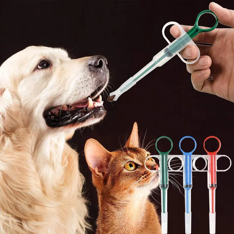 3-Piece Veterinary Pill Plunger & Dispenser Tool Set, Clinical-Grade Oral Syringe with Soft Silicone Tip, Accurate Dosing Tool Gentle on Mouth Ensures Accurate Dosing for Canine Medication Administration