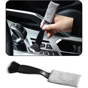 Double Head Brush for Car Clean 1Pack,Car Brushes for Detailing Interior,Car Detailing Brushes Exterior,Soft Car Detailing Brush(Black-Double Head,1Pack) automotive dashboard extendable handle