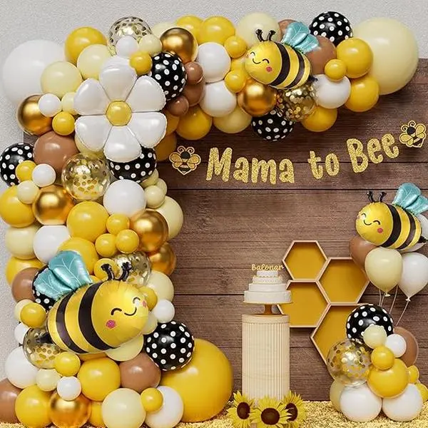144pc Yellow Bee Balloon Garland Arch Kit Blush White Brown Gold Balloons For Sweet Sunflower Themed Baby Shower Wedding Birthday Gender Reveal Party Decorations