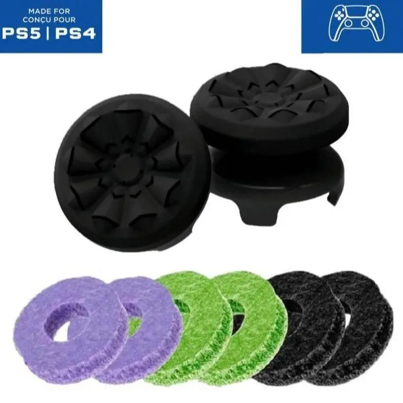Precision Rings Aim Boost Kit with Purple-Black Crystal Silicone Thumbsticks, Compatible with PlayStation 5 (PS5) & PlayStation 4 (PS4) Controller Accessories