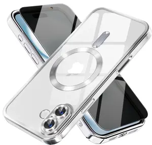Magnetic for iPhone 16 Case with Privacy Screen Protector & Full Camera Cover,[Non-Yellowing] Shockproof Clear Phone Case Compatible with MagSafe Women Girls for iPhone 16,Silver
