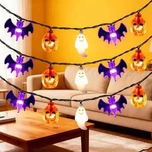 6m 40 LED Halloween Lights Outdoor Indoor Pumpkin Bat Spider Ghost String Lights Battery Operated Waterproof Fairy Lights Decorations for Home Yard Window Party Outside Perfect Gift for Kids