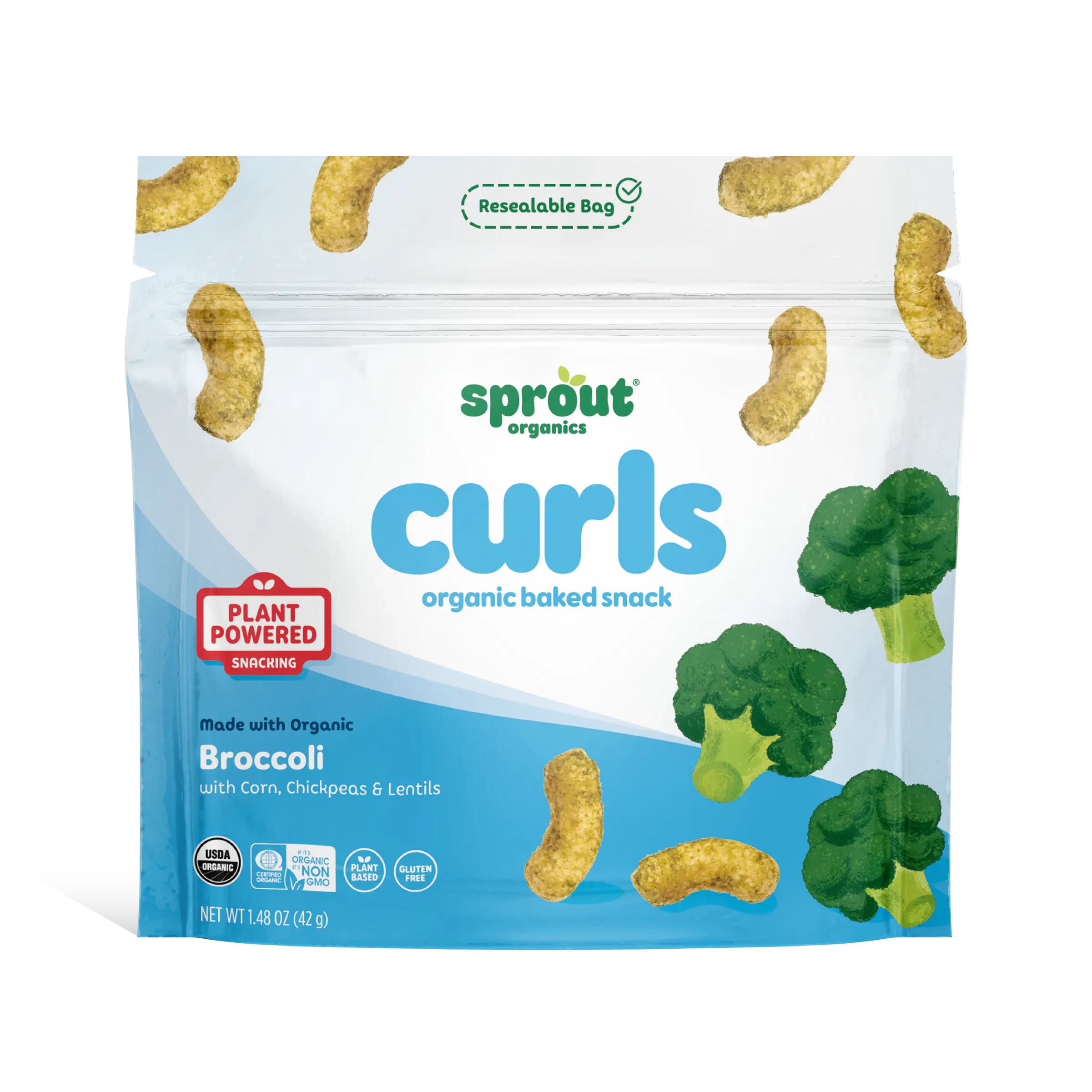 Curls Broccoli – Organic Crunchy Savory Baked Plant-Based Veggie Snack – with Chickpea & Lentils
