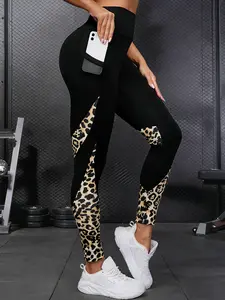 Women's Leopard Print Yoga Pants, High Elastic Fabric, Slimming Shaping Sporty Cycling Leggings, Athleisure Fitness Leggings, All Seasons Wear