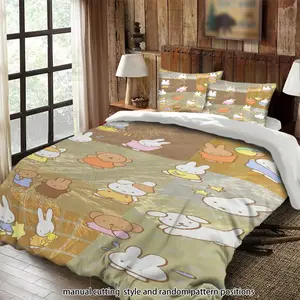 Miffy Rabbit series adorable cartoon character 3-piece comforter set, bedding set, suitable as a gift.