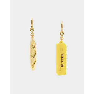 Betsey Johnson MISMATCH BREAD N BUTTER EARRINGS YELLOW