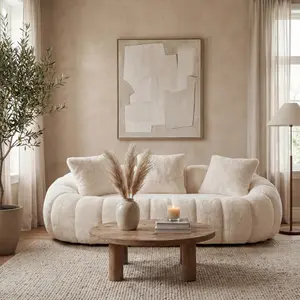Floral-shaped Sofa, Ultra-soft Faux Fur Sofa, Large Living Room Two-seater Sofa, Beige, Two-person Style