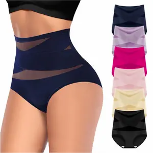 Women's High-Waist Panties，6 Pack ,Cross-Mesh Panel Underwear,Ultra Soft Comfort Fit Briefs -Womenswear lady basic minimalist Floral Lace Set for Women pant