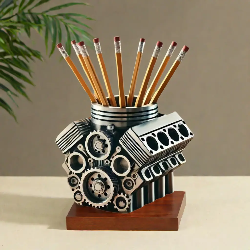 Eight-Cylinder Engine Pen Holder Resin Desk Decor Office Supplies, Office Desk Accessory, Unique Car Enthusiast Gift, Functional Home Decoration, Pencil Holder, Pen Organizer, Desk Accessories